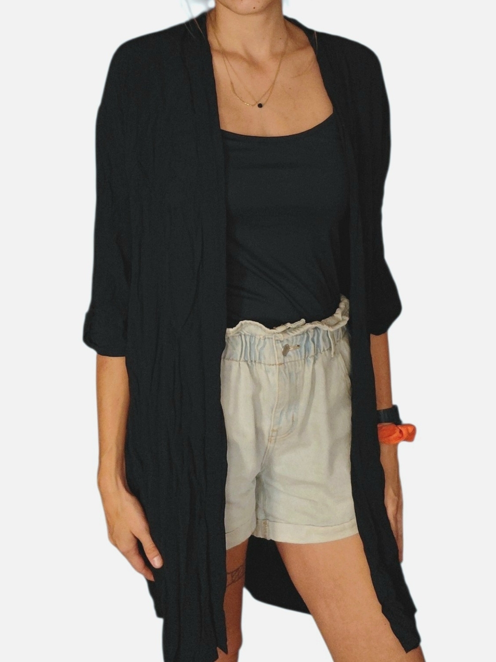 Forever 21 Boho Black Open-Front 1/2 Sleeve Duster Cardigan Medium